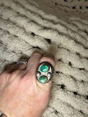 Vintage Sterling Silver Turquoise Statement Ring - Women Jewelry